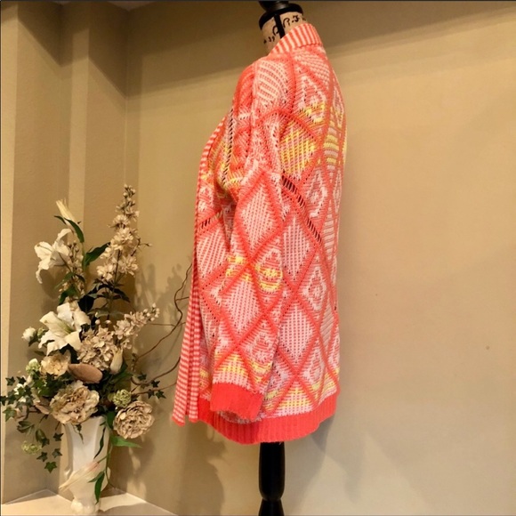 Neon pink & yellow with white knit cardigan size s - Picture 3 of 4
